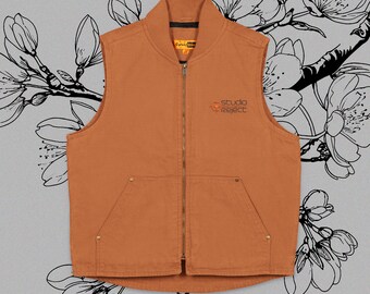 STUDIOREJECT  Duck Cloth Workwear Vest | Heavy Canvas Utility Zip-Up | Industrial Streetwear Outerwear | Embroidered Apparel