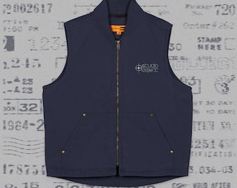 Navy Duck Cloth Workwear Vest | Heavy Canvas Zip-Up, Embroidered Studio Reject Apparel