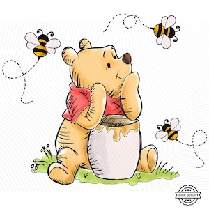 Winnie the Pooh PNG Clipart, Pooh Bear Honey Pot PNG, Bee Clipart, Kids T-Shirt Design, Nursery Sublimation, Instant Download
