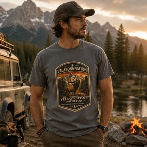Vagabond Nation Yellowstone Outfitters Elk Patch T-shirt | Mountain Wildlife T-shirt