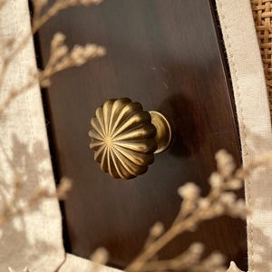Gold Cabinet Knobs and Pulls, Vintage Drawer Handle Multi Shapes, Antique Brass Style Wardrobe Dresser Knob,Modern Fluted Sphere Melon Oval
