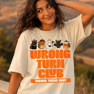 Wrong Turn Club T-shirt | Halloween Horror Characters, Retro Orange Text