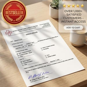 Doctor Note Template Editable for Work & School, Urgent Care Medical Excuse Note, Absence Clearance Form, Instant Download Canva Word PDF