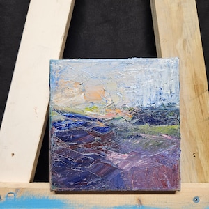 Small Abstract Oil Painting: Purple Landscape Skyscape, 6&quot;x6&quot; Canvas