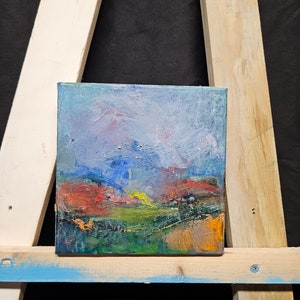 Small Abstract Landscape Oil Painting: Countryside Skyscape Wall Art (6x6)