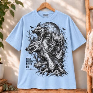 Wild Instincts Tre Vargar Grafisk T-shirt, Gotisk Vargflock T-shirt, Vintage Vildmarkströja, Naturälskare Gåva