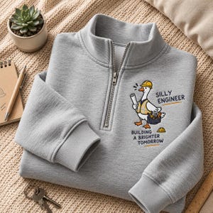 Maglione con cerniera a un quarto e ricamo "Ingegnere Sciocco" - Maglione da ingegnere con oca divertente