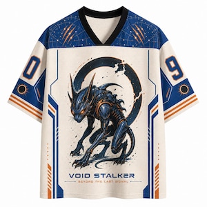 Void Stalker Jersey, Number 09 Sci Fi Creature Mesh Shirt, Blue Orange Cyber Beast Sports Top, Futuristic Gamer Gift