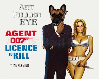 LARGE James Bond Movie Poster- Fawn French Bulldog Wall Art-Anthropomorphic-Anthro