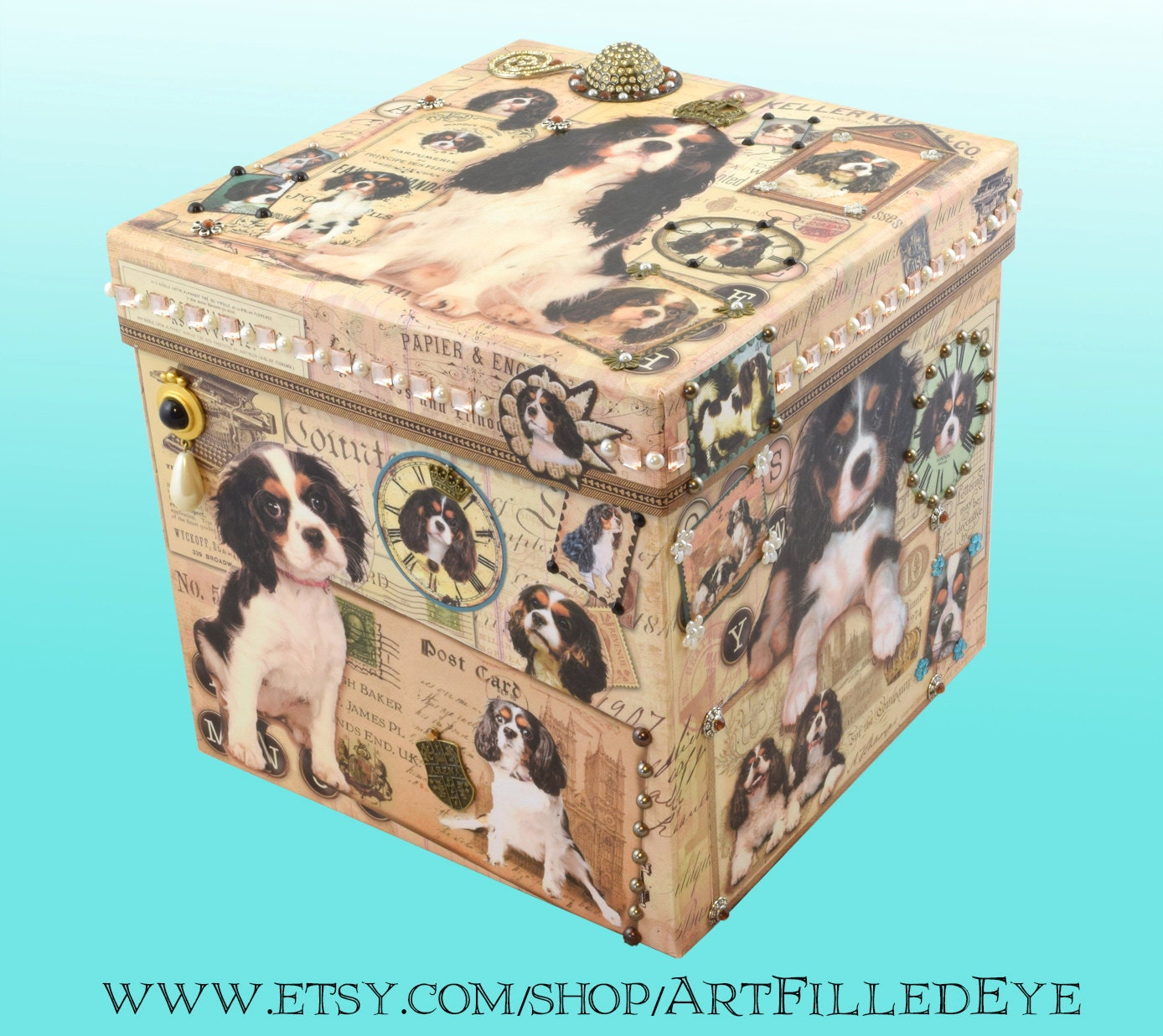 Square Embellished Decorative Hat Box Decoupaged Tri King Etsy UK