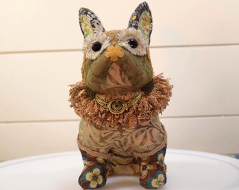 Antique Carnival Colorful Chalkware French Bulldog Chalk Bank