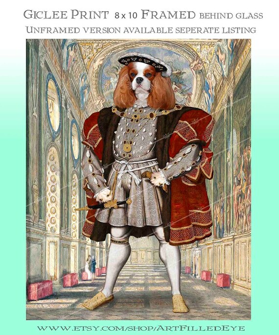 Framed Cavalier King Charles Spaniel Blenheim King Giclee 8 X 10 Print Whimsical Wall Art Anthropomorphic Anthro Dog Animal Wearing Clothes