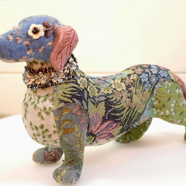 Sculpture Fabric Covered Dachshund Figure- Dachshund Statue Faux Taxidermy