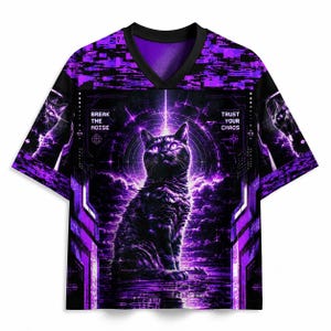 NEON VOID CAT — Maglia con scollo a V Cyber Glitch