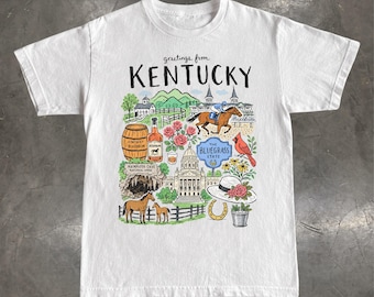 Kentucky Bluegrass State Graphic T-Shirt: Retro Landmark Souvenir Tee