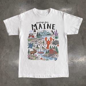 Maine Graphic T-Shirt, Vintage Pine Tree State Lobster Coastal Souvenir Tee