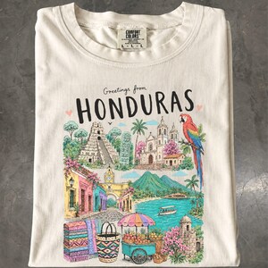 Honduras Retro Travel Souvenir T-Shirt, Copan Roatan Macaw, Comfort Colors Shirt