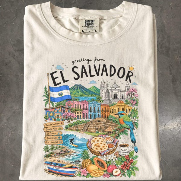 El Salvador Retro Travel Souvenir T-Shirt, Pupusa Surf Culture, Comfort Colors Shirt