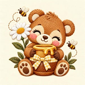Honey Bear Daisy Bee Machine Embroidery Design