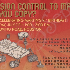 Mars Rover Invitation, Print-Your-Own or Digital File 5x7 Birthday Party Outer Space STEM STEAM Robot Curiosity Solar System Rockets NASA image 2