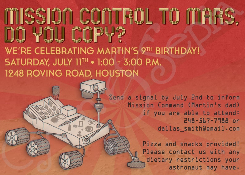 Mars Rover Invitation, Print-Your-Own or Digital File 5x7 Birthday Party Outer Space STEM STEAM Robot Curiosity Solar System Rockets NASA image 2