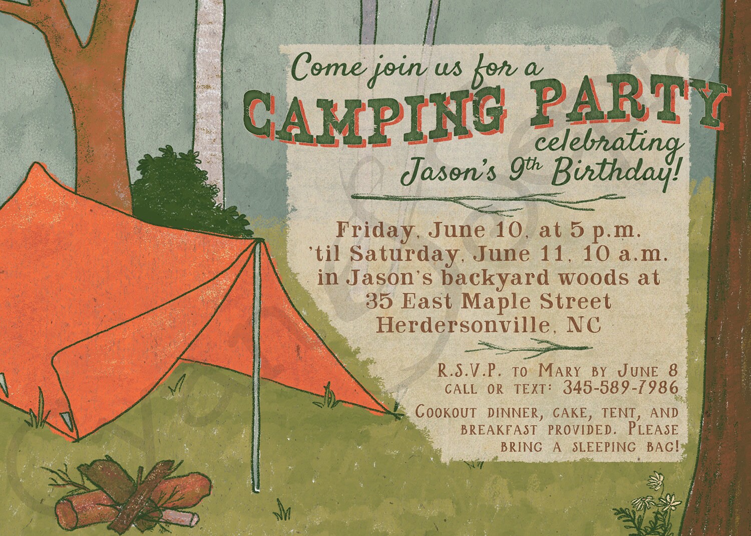 Midcentury Camp Tent Invitation Printyourown or Digital Etsy
