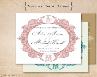 Antique Oval Frame - Wedding Save the Date, Print-Your-Own or Digital File - 4x5 Printable Postcard Ornate Victorian - Pink Aqua Gold