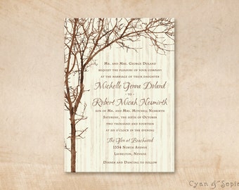 Tree and Branches Wedding Invitation, Print-Your-Own or Digital File - 5x7 Rustic Nature Woodland