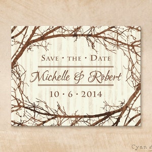 Tree and Branches - Wedding Save the Date, Digital File or Print-Your-Own - 4x5 Postcard Rustic Forest Nature Woodland Twigs Vintage