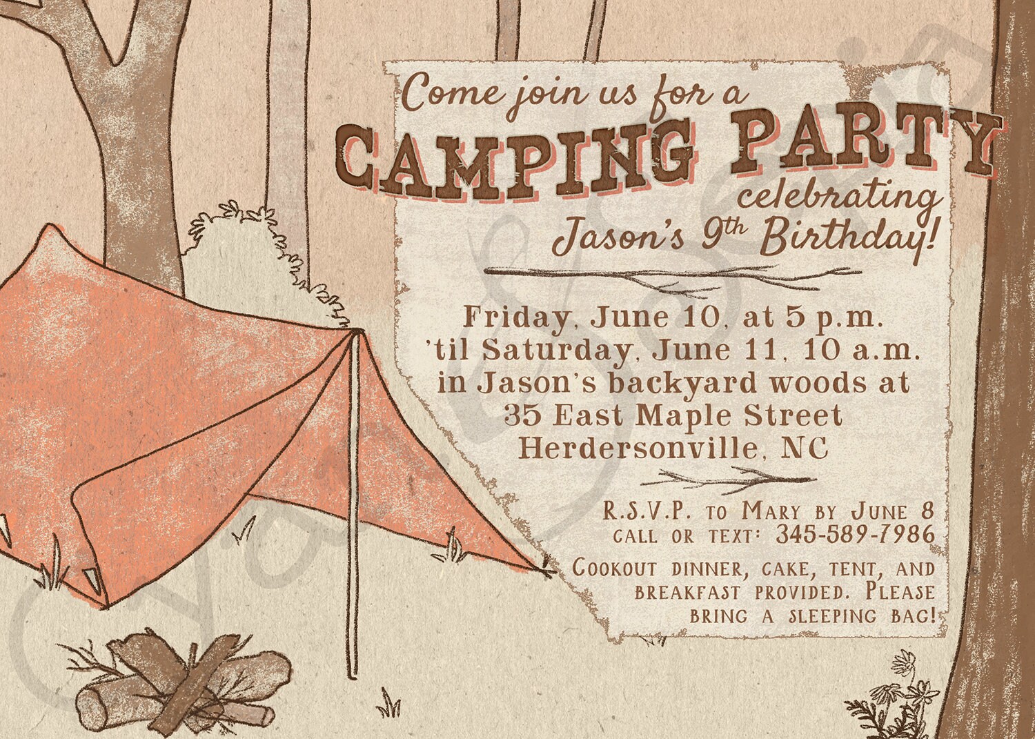 Midcentury Camp Tent Invitation Printyourown or Digital Etsy