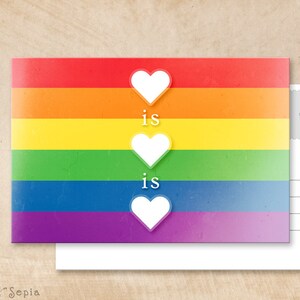 Cartão postal para impressão - Amor é Amor - 4x6 Imprima o seu próprio - Doação LGBTQ Rainbow Heart Political Equality