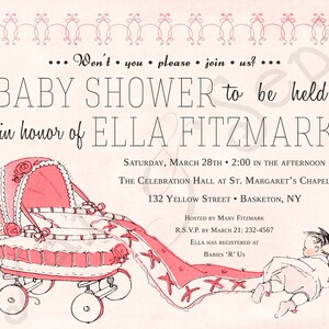 Vintage Carriage, 5x7 Baby Shower Invitation, Print Your Own or Digital File Antique Storybook Retro Midcentury 1950s 1960s Gender Neutral image 4