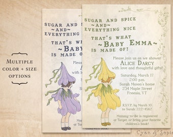 Crocus Fairy - Baby Shower Invitation, Print Your Own or Digital File - 4.25x5.5, 4x6, 5x7 Personalized Storybook Flower Fairy Tale Garden