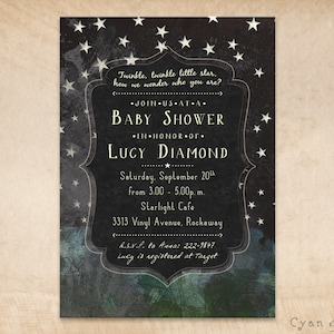 Chalkboard Night Stars - Baby Shower or Birthday Invitation, Print Your Own or Digital File - 5x7 Star Nature Camping Outer Space Night Sky