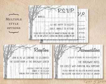 Printable Wedding Enclosure Cards - Winter Trees 3.5x5 - Your Choice R.S.V.P. Response Reception Accommodations Lodging Other Cards