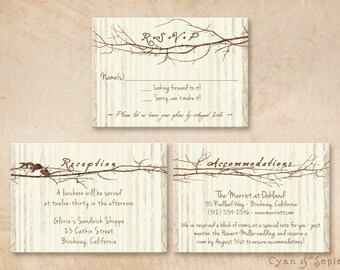 Printable Wedding Enclosure Card - Branch Heart 3.5x5 - Your Choice R.S.V.P. Reception and/or Accommodations - Rustic Woodland Tree