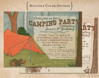 Midcentury Camp Tent Invitation - Print-Your-Own or Digital File - 5x7 Birthday Camping Reunion Cookout Bonfire Woods Outdoor Hiking