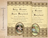 Old Storybook Invitation - Baby Shower, Print Your Own or Digital File - 5x7 Vintage Antique Victorian Fairy Tale Nursery Rhyme Mother Goose