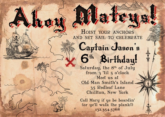 Pirate Treasure Map Invitation Print Your Own Or Digital File Etsy France
