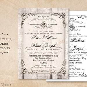 Antique Calligraphy Wedding Invitation, Print-Your-Own or Digital File - Vintage Cottage Victorian Rustic Old-Fashioned Renaissance