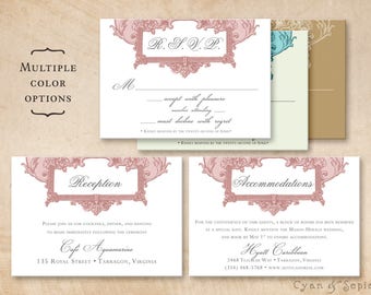 Printable Wedding Enclosure Cards - Antique Oval Frame - 3.5x5 R.S.V.P. Response Reception Accommodations Lodging Other Cards
