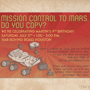 Mars Rover Invitation, Print-Your-Own or Digital File 5x7 Birthday Party Outer Space STEM STEAM Robot Curiosity Solar System Rockets NASA image 1