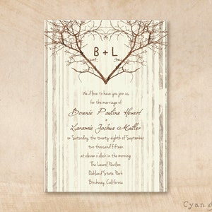 Branch Heart Wedding Invitation - 5x7 Print-Your-Own or Digital File - Tree Wood Love Rustic Nature Woodland Twigs Forest