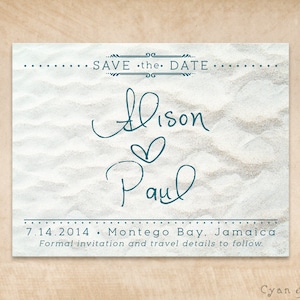 Beach Sand - Wedding Save the Date Postcard - Digital File or Print-Your-Own - 4x5 Teal Turquoise Oasis Blue White Casual Destination Nature