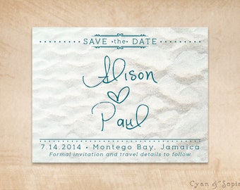 Beach Sand - Wedding Save the Date Postcard - Digital File or Print-Your-Own - 4x5 Teal Turquoise Oasis Blue White Casual Destination Nature