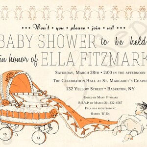 Vintage Carriage, 5x7 Baby Shower Invitation, Print Your Own or Digital File Antique Storybook Retro Midcentury 1950s 1960s Gender Neutral image 3