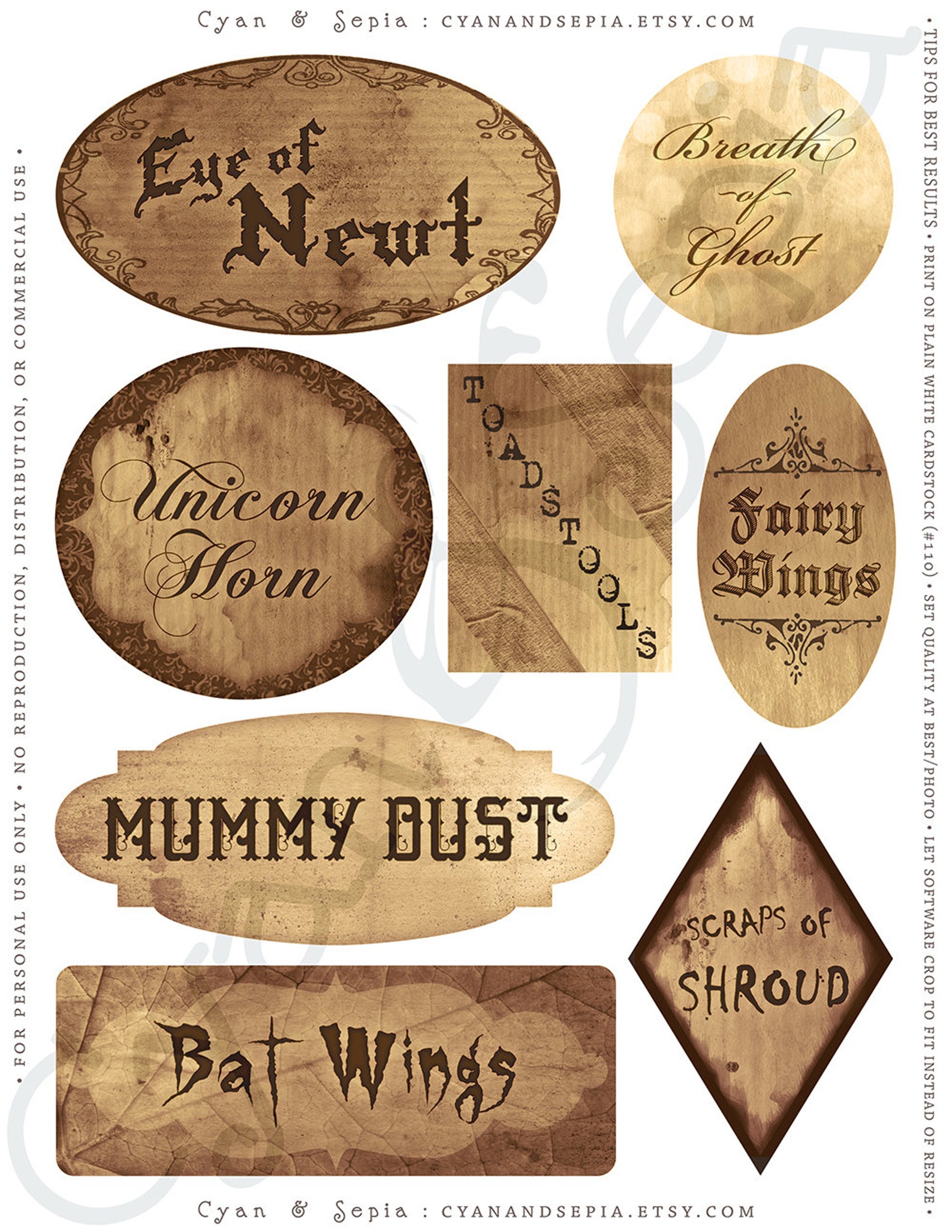 Printable pdf labels halloween apothecary bottle decor stickers favor