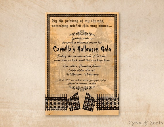 Halloween Invitation, Haunted House Gate - Print Your Own or Digital File - 5x7 PDF JPG