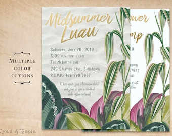 Tropical Luau or Bridal Shower Invitation, Print Your Own or Digital File - 5x7 PDF JPG Summer Hawaiian Sand Jungle Cookout Wedding Barbeque