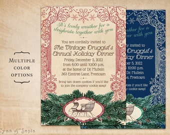 Vintage Sleigh, Christmas Holiday Invitation, Print Your Own or Digital - PDF JPG Print-Your-Own Old-Fashioned Classic Antique Sleighride